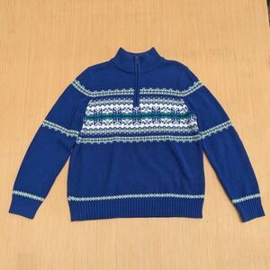 NWT Croft & Barrow Blue Fair Isle Nordic Ski Knit Sweater 1/4" Zip Women's Large